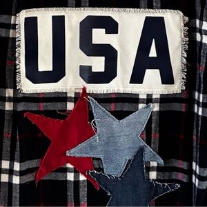 USA Upcycled Flannel Shirt Denim USA and Star Designs. Large.  Go Team USA!